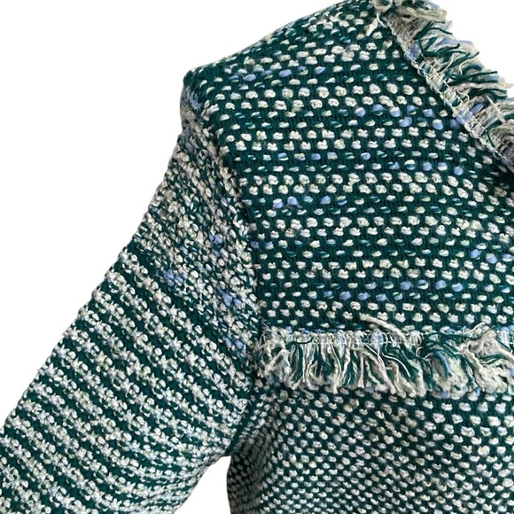 Chico’s Pacific Teal Structured Tweed Fringe Cardigan Jacket NWT Size 1 - Picture 6 of 16